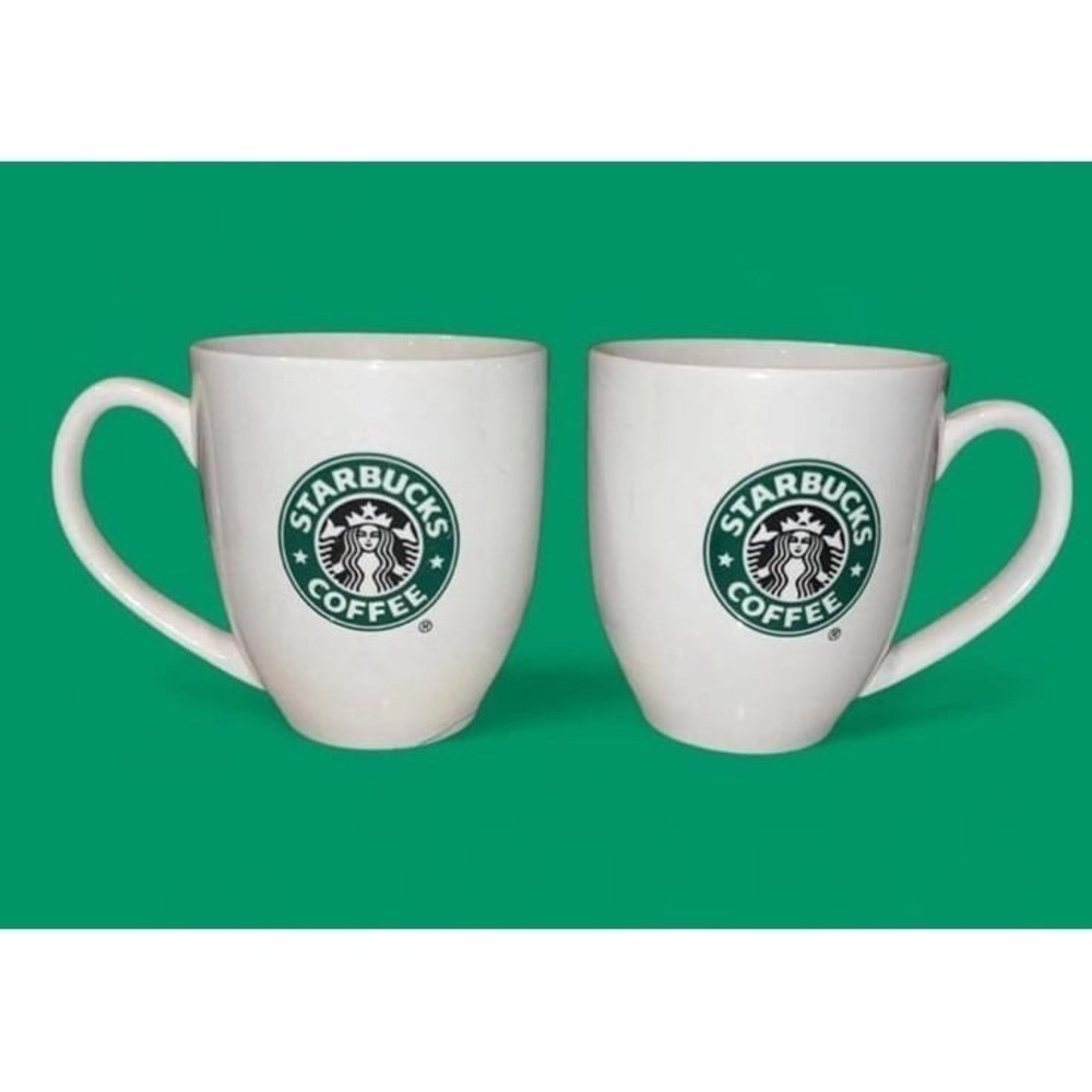 Vintage Starbucks Classic Siren Logo White Ceramic Mug 2007 14 ounces Set of 2